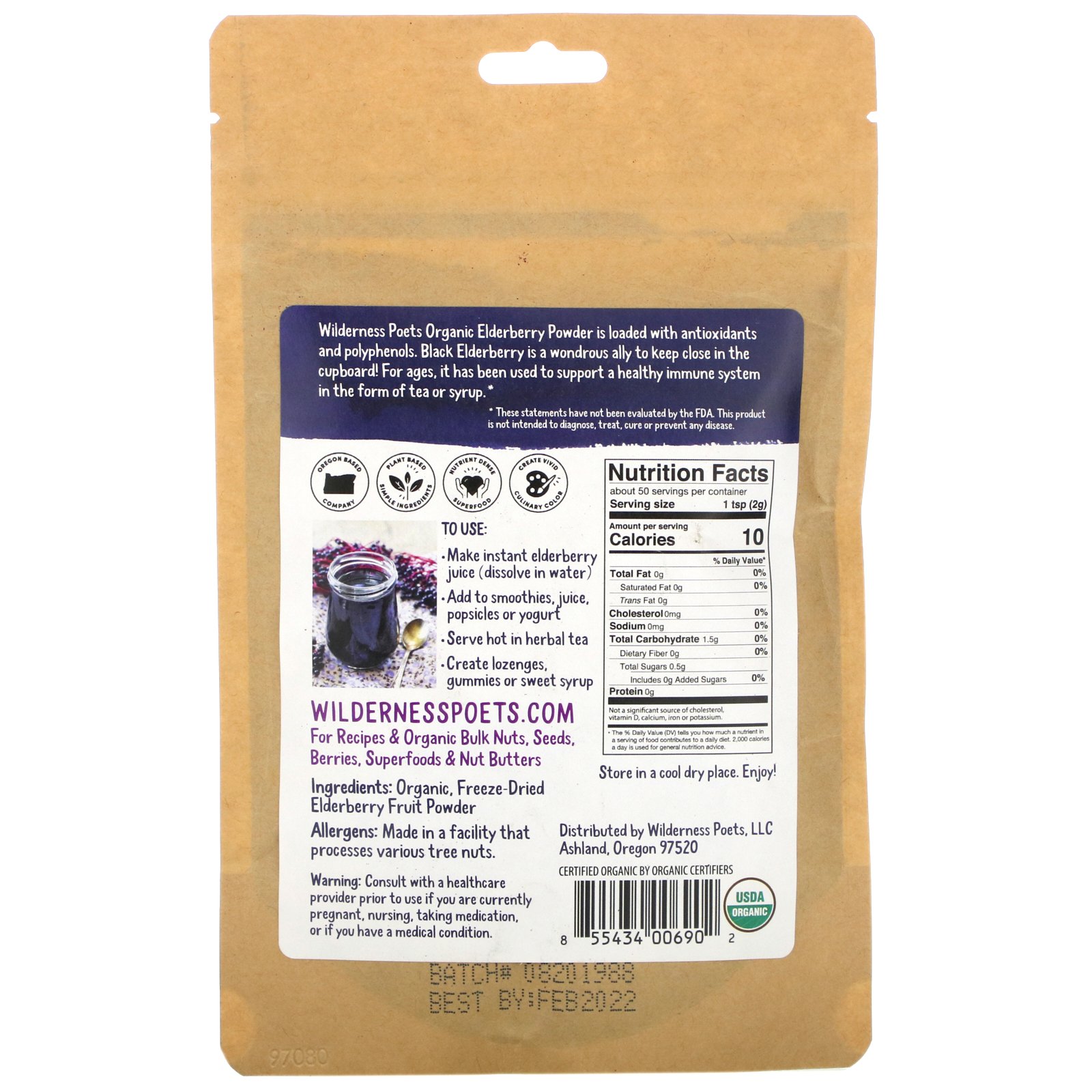 Comprar Wilderness Poets, Freeze Dried Elderberry Powder, 3.5 oz (99g) - Imagem 2