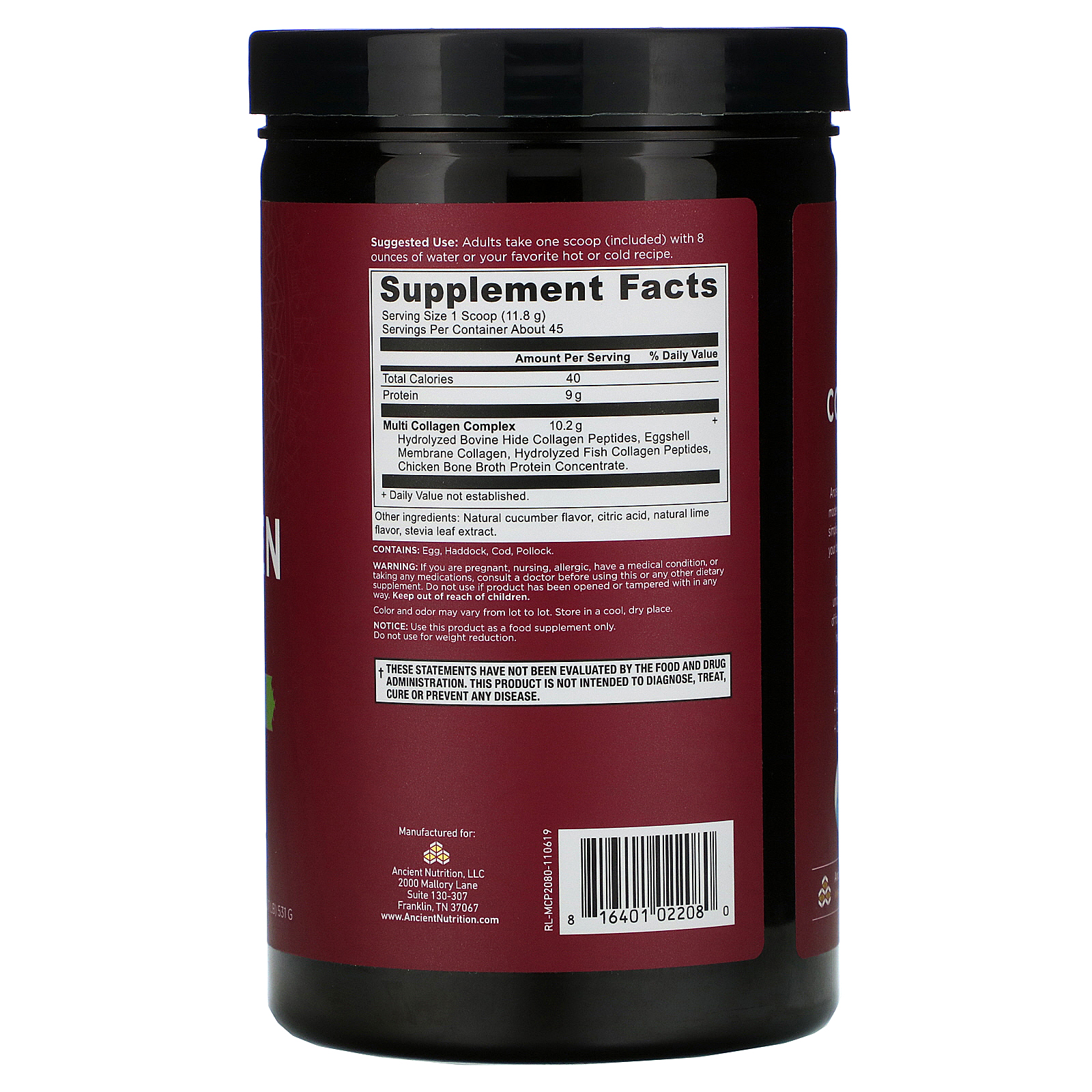 Comprar Dr. Axe / Ancient Nutrition, Multi Collagen Protein, Cucumber Lime, 1.17 lb (531 g) - Imagem 2