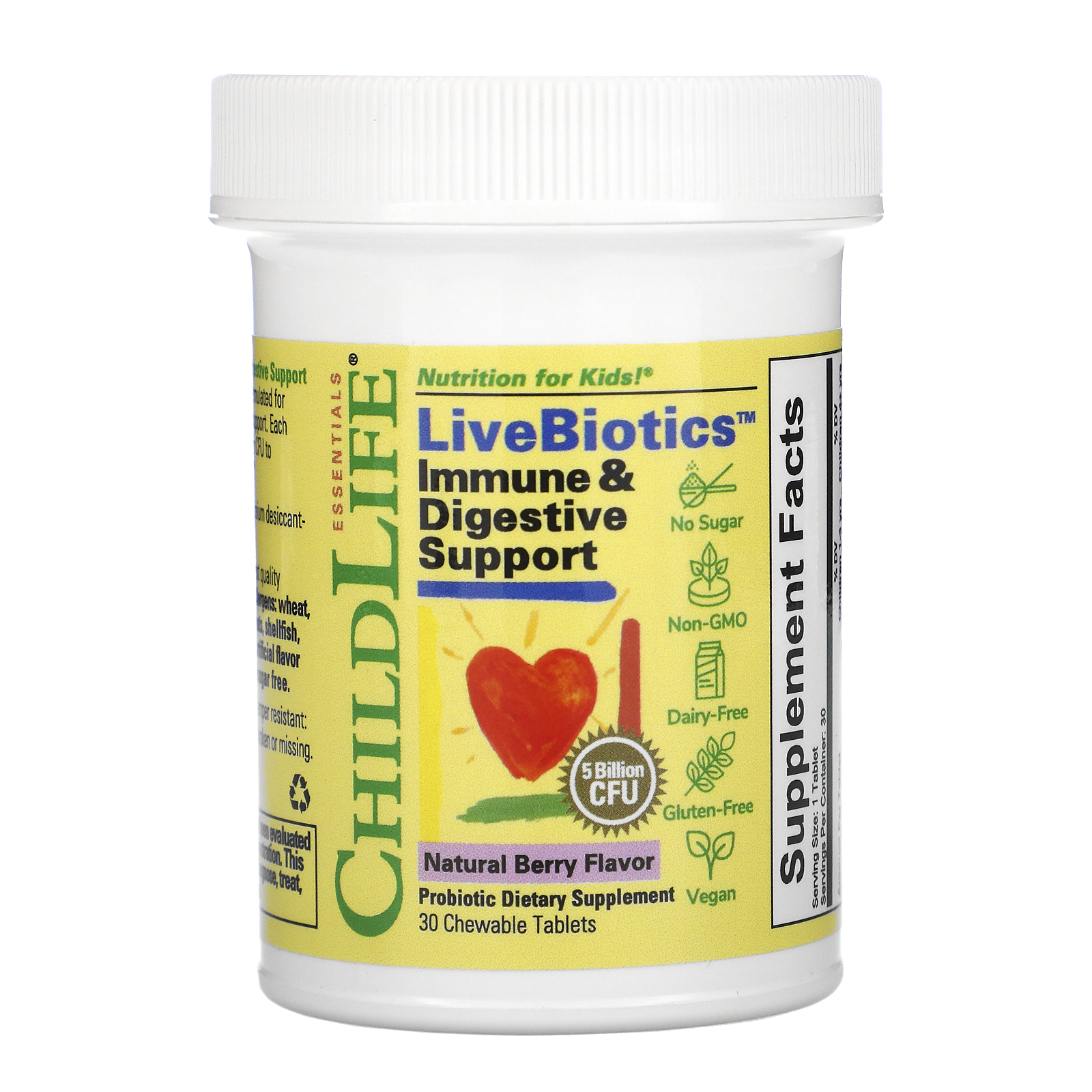 Comprar ChildLife, LiveBiotics, Immune & Digestive Support, Natural Berry Flavor, 5 Billion CFU, 30 Chewable Tablets - Imagem 3