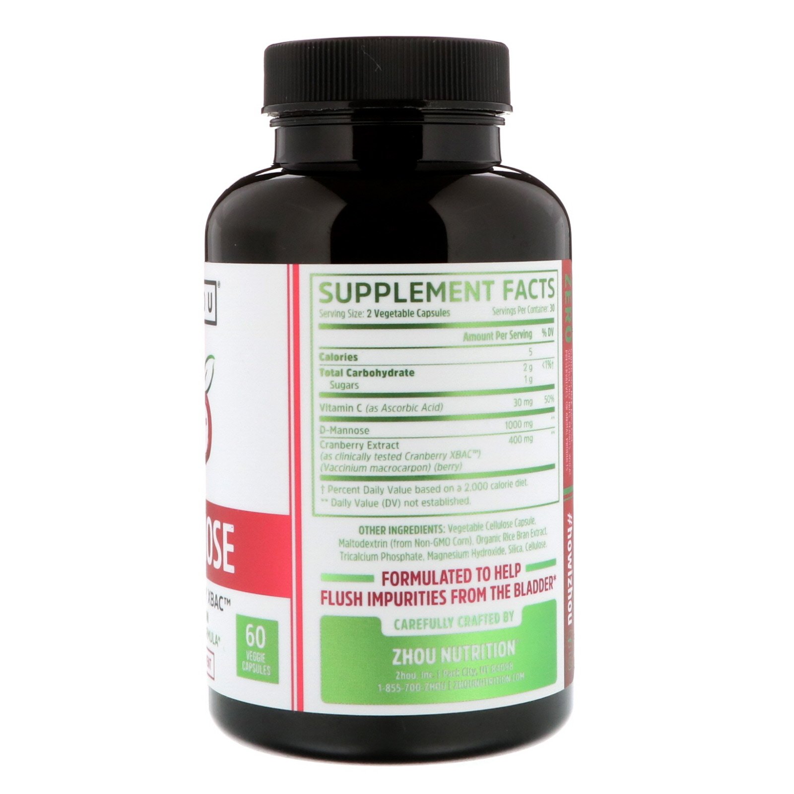 Comprar Zhou Nutrition, D-Mannose with Cranberry XBAC, 60 Veggie Capsules - Imagem 2