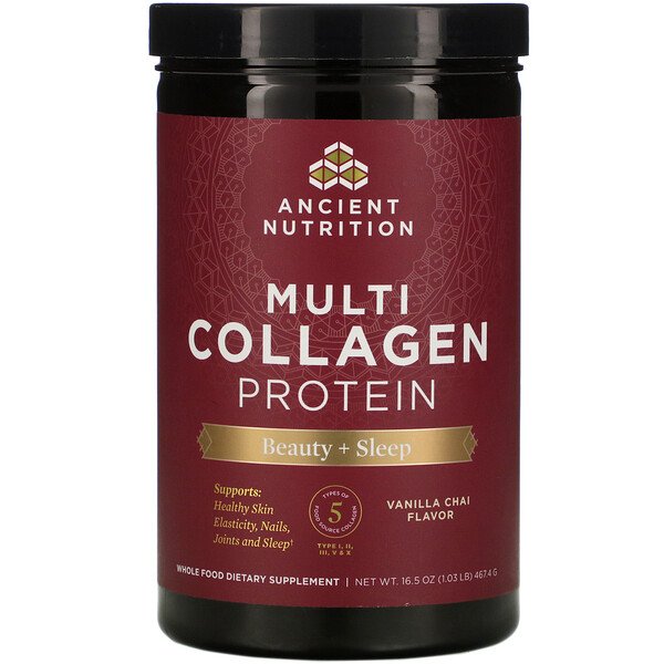 Comprar Dr. Axe / Ancient Nutrition, Multi Collagen Protein, Beauty + Sleep, Vanilla Chai, 16.5 oz (467.4 g)
