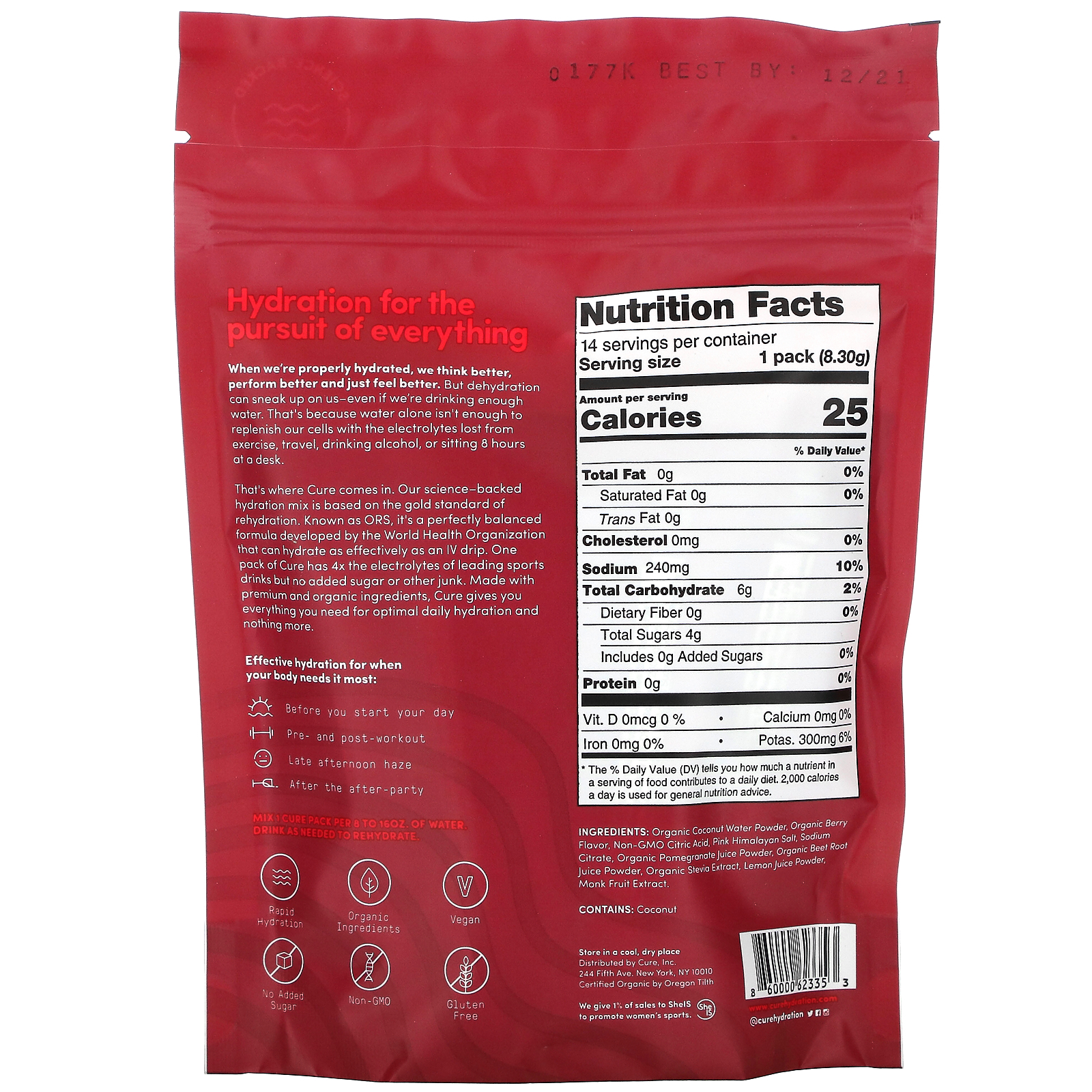 Comprar Cure Hydration, Balancing Electrolyte Mix, Wild Thing Berry Pomegranate, 14 Individual Packs, 0.29 oz (8.3 g) Each - Imagem 2
